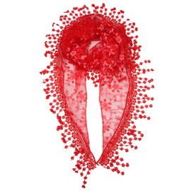 YOUR SMILE Lightweight Soft Leaf Lace Fringes Triangular Floral Fashion Towel Scarf Wrap for Women (Red)