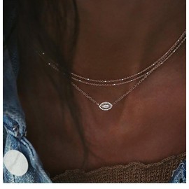 Inilbran Boho Layered Crystal Choker Necklace Vintage Opal Moonstone Chain Necklace Silver Moonstone Pendant Necklace Multilayer Statement Necklace Jewellery for Women and Girls, Zinc