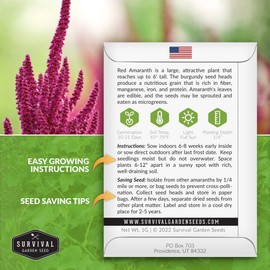 Survival Garden Seeds - 1 Pack Red Amaranth Seed for Planting with Instructions to Grow Giant Burgundy Flowering Plants in Your Home Vegetable Garden - Non-GMO Heirloom Pseudograin Variety