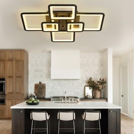 GNGXEFACA Modern LED Ceiling Light, Dimmable LED Ceiling Light Fixture Square 30" Black Dining Room Lights Ceiling, APP and Remote Control for Kitchen Living Room Dining Room Bedroom 6 Light
