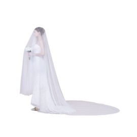 BEAUTELICATE Velo de novia de boda con peine, 1 nivel, borde de encaje, longitud de la punta de los dedos, 36 pulgadas, White-Cathedral