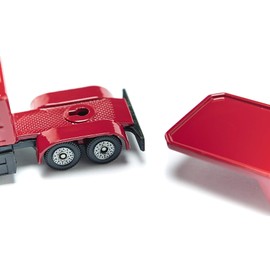 siku 1613, Tieflader mit Boot, Metall/Kunststoff, Rot/Blau/Weiß, Öffenbare Heckklappe, Schwimmfähiges Boot