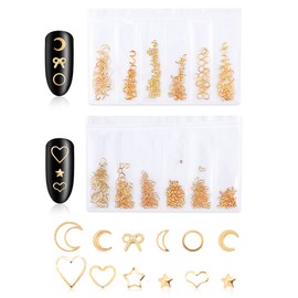 2 Pack Alloy Nail Art Charms Set Nail Jewels Charms Nail Studs Heart Moon Rivet Gems Nail Art Supplies Charms Nail Art Charms Accessories for Manicure Tips Designs Nail Art Kit，Gold