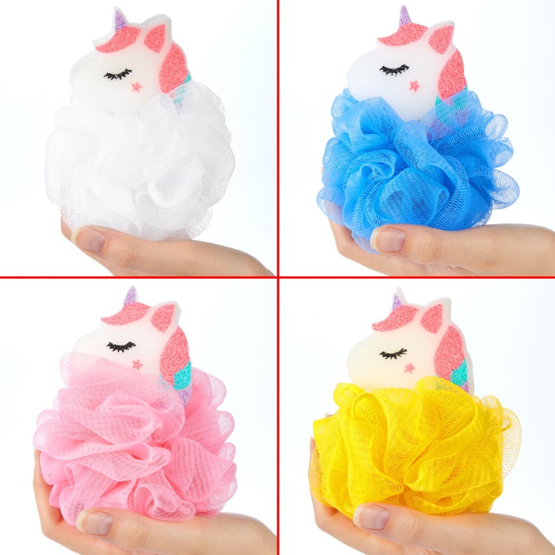 BRUBAKER Set of 4 bath sponge, shower sponge, unicorn bath