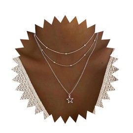 Yheakne Boho Layered Star Choker Necklace Silver Star Pendant Necklace Layering Satellite Chain Necklace Outline Star Necklace Chain Jewellery for Women and Girls, Metal