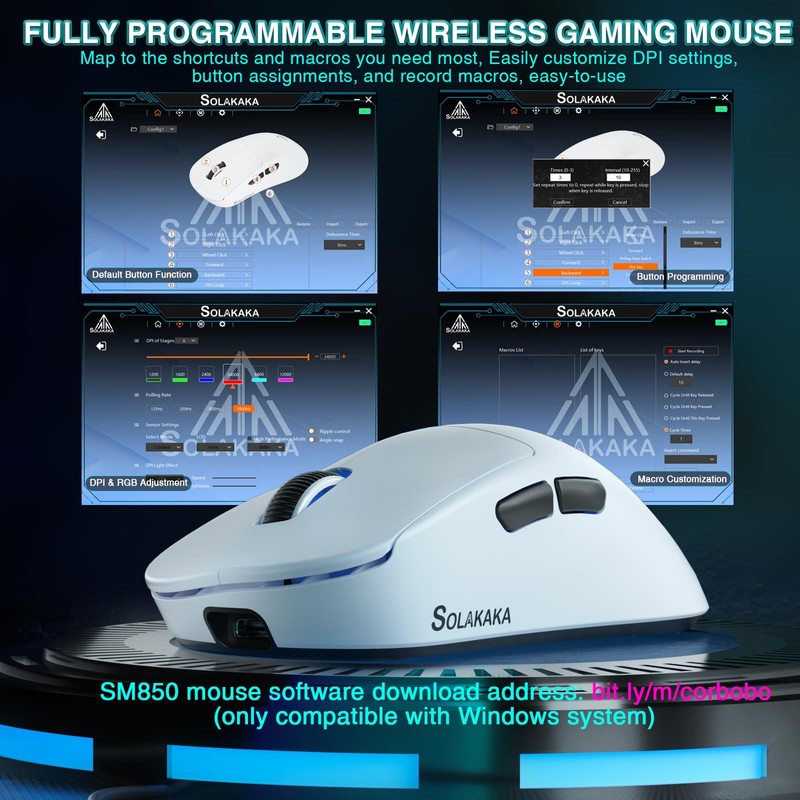 SOLAKAKA SM850 Wireless Gaming Mouse, 24000 DPI, 55g Lightweight Mouse