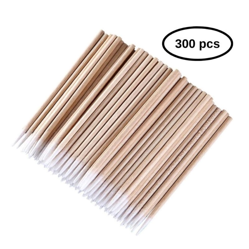 Wooden Pointed Head 300 Pieces Cotton Swabs 6.5cm Microblading 100%