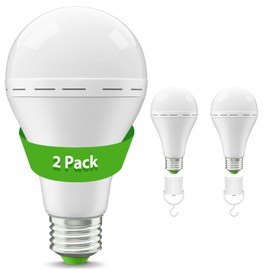 TFOI Rechargeable Emergency LED Light Bulbs for Home Power Failure Listed Battery Operated Light Bulb Power Outage Camping Reading Lighting Hurricane 12W 800LM E26 2 PK (Daylight)