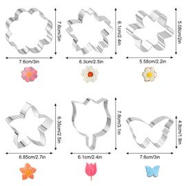 Tyqour 6pcs 3 Inches Flower Cookie Cutters Set Stainless Steel Butterfly Tulips Daisy Sunflower Rose Spring Cookie Cutters for Baking