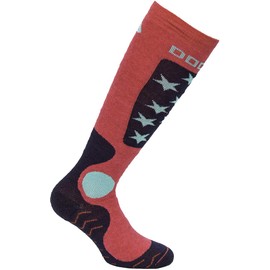DOGMA Snow Fox Junior Merino Ski Socks for Children & Teenagers, Snowboard Socks, Warm Knee Socks, Breathable with Padding and Light Compression, Stars Salmon