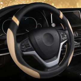 Cxtiy Universal 15.5-16 Inch Steering Wheel Cover – Non-Slip Microfiber Leather, Easy Install, Thickened Grip, All-Season Comfort for Cars & Trucks (Beige)