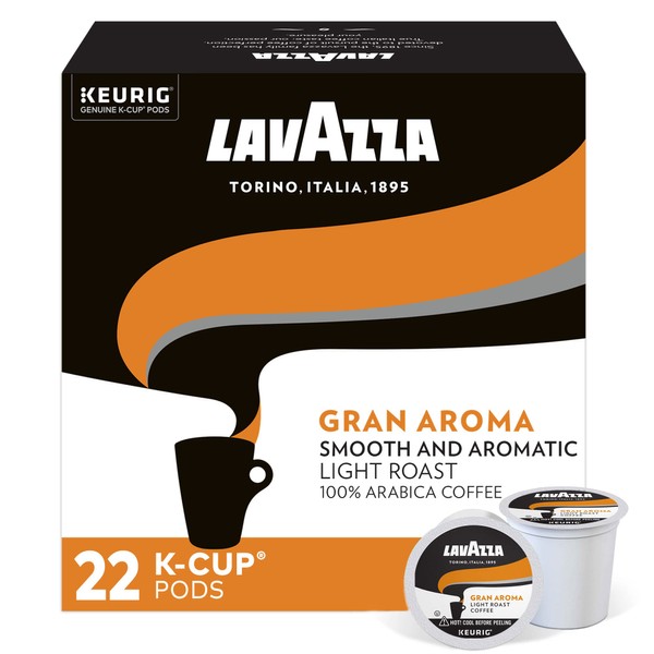 Lavazza Gran Aroma Single-Serve Coffee K-Cup® Pods for Keurig® Brewer, 22 Count, Balanced light roast with floral aroma and notes of citrus, 100% Arabica