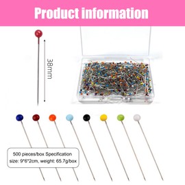 500 Pcs Dressmaking Pi ns, Glass Head Pins With Sharp Ends Not Easy To Bend & Oxidize – Multicolored Pins Ideal For Dressmaking, Quilting, Jewelry & Crafts