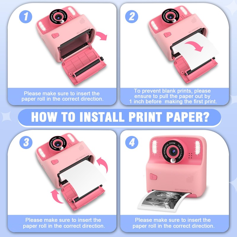 Instant Print Camera for Kids Compatible 12 Rolls Thermal Print
