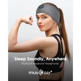 MUSICOZY Sleep Headphones Bluetooth 5.4 Headband, Sports Wireless Earphones Sleep Mask Earbuds IPX6 Waterproof for Side Sleepers Workout Running Insomnia Travel Yoga Cool Tech Gadgets (Gray)