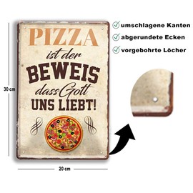 schilderkreis24 Tin Sign Funny Saying "Pizza is the Proof. God" Decorative Sign Metal Sign Vintage Retro Humour Food Funny Gift Birthday Christmas Ideal for the Kitchen 20 x 30 cm