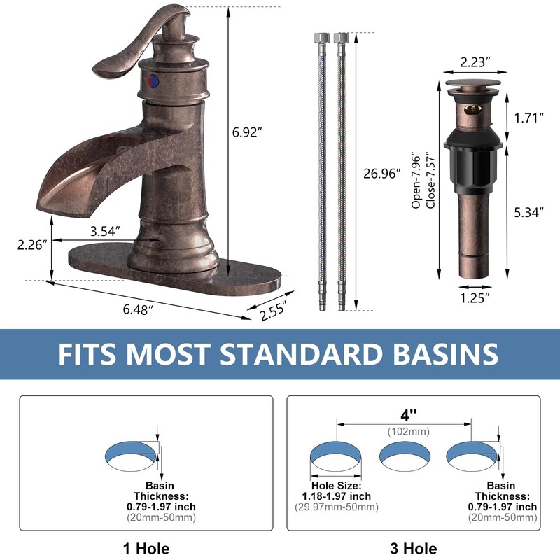 Homevacious Bathroom Faucet Copper Waterfall Bathroom Sink Faucets with Single