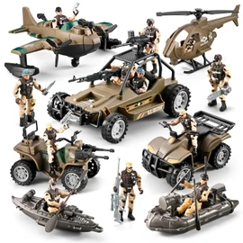 78-in-1 Army Men Sets Toys with Realistic Military Truck/Helicopter/Kayak Boat/Motorcycle/Army Men Action Figures/Weapon Gears, Army Toys Gift for Boys Kids 4-7 6-8 8-14 Fun Birthday Party Favors