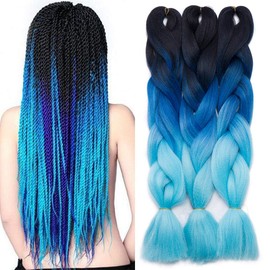 Tess Jumbo Braids, Hair Extensions, 60 cm, Kanekalon Synthetic Hair for Braiding, Box Braids, 100 g/Bundle, Pack of 3, #48 Blue Ombre