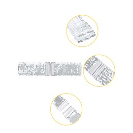 Allegra K Womens Plus Size Stretchy Waist Belts Metal Interlock Buckles Sequins Decor Belts for Dresses 60cm/23.62" Silver