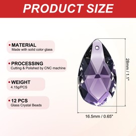 PATIKIL K9 Crystal Pendants Teardrop Beads, 12 Pack 28mm Chandelier Prisms Parts Hanging Beads DIY Lamp for Arts Crafts Decoration, Dark Purple