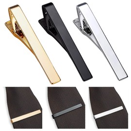 CLOEWCL 3 Pcs Tie Clips for Men, Tie Tack Pins Tie Clips, Gold Silver Black Tie Clip Set for Wedding, Commercial and Daily Life for Father, Lover, Friends and Husband