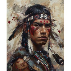 DIY 5D Diamond Painting Kits American Native Indians Man Face Colored Drawing Full Drill Round Beads Diamond Art Embroidery Cross Stitch Diamond Painting by Number Kits 12x16inch