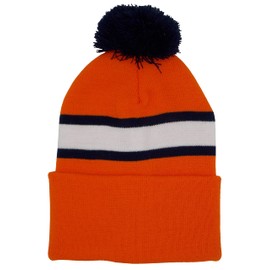 Arena Scarves Luton Town Supporters Tangerine, Navy and White Retro Striped Bobble Hat
