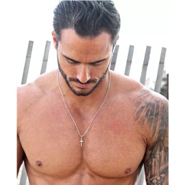 Fashion Jewelry MEN CASUAL CHRISTIAN RELIGIOUS CROSS BLESS SHINY Silver Pendant On 18" Necklace