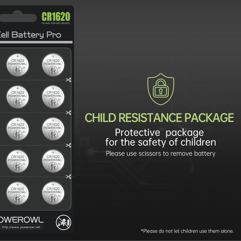 POWEROWL High Capacity CR1620 Battery (15-Pack) 3v Lithium Batteries, 10