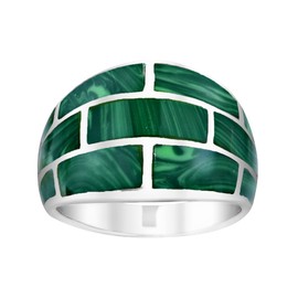 AeraVida Modern Brick Blocks of Green Malachite Inlay .925 Sterling Silver Ring (8)