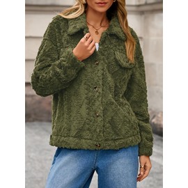Dokotoo Fleece Womens Jackets 2025 Button Down Winter Teddy Bear Coats Outfits Long Sleeves with Side Pockets Plus Size Tops,Army Green Small