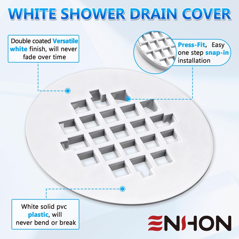 2 Pack 4-1/4 Snap in Shower Drain Cove White,PVC Plastic