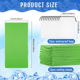 12 Pcs Cooling Towels for Face and Neck 12 x 40 Inch Workout Towels for Gym Fast Drying Hot Weather Gym Towels Sweat Rag Cold Cooling Cloth with 12 Bags for Athletes Sport Yoga Golf (Green)