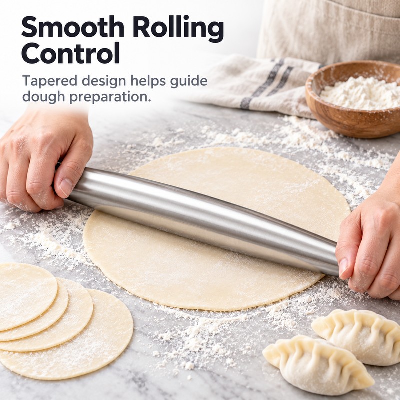 Stainless Steel Rolling Pin for Dough and Dumplings – Smooth