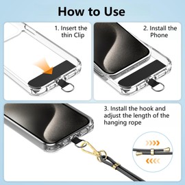 Rockbamb Crossbody Phone Lanyard Strap with 2 Pack Patchs, Adjustable Universal Nylon Neck Strap Compatible with Most Smartphones and Cases, Silver