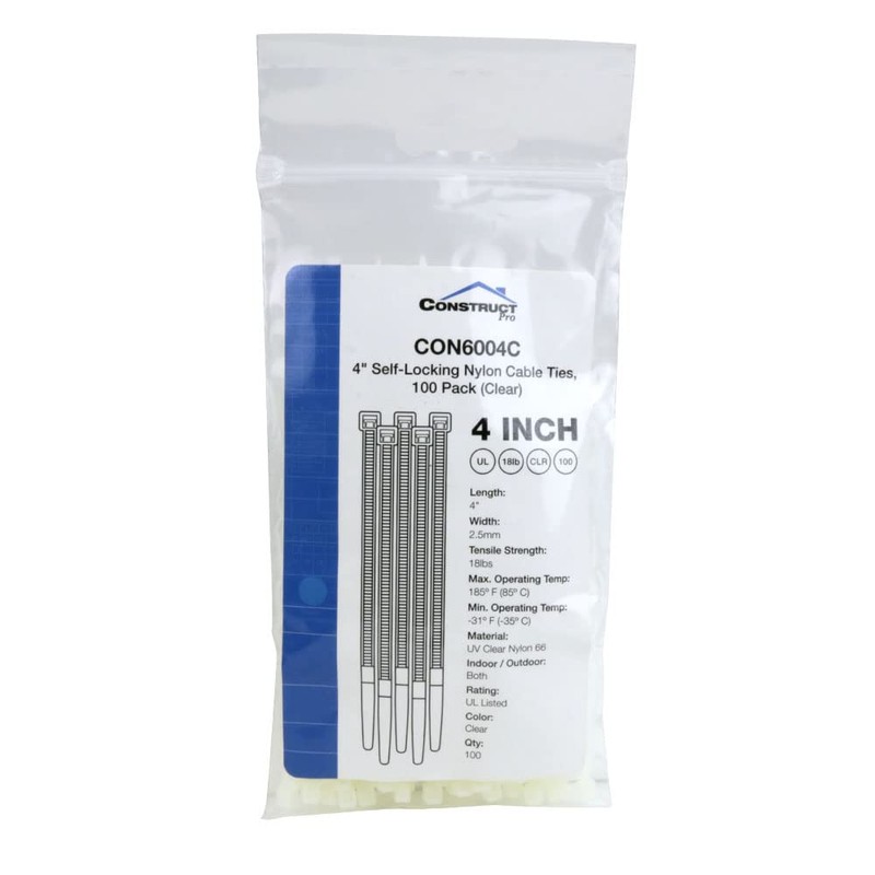 4 Inch Self-Locking Nylon Cable Ties, 100 Pack