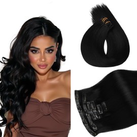 Worldstar Seamless Clip in Hair Extensions Human Hair 16 Inch 110g 6pcs #1 Jet Black Invisible Clip in Hair Extensions Remy Human Straight Hair Invisible PU Skin Weft (pu#1-16)