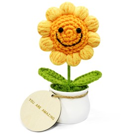 XIZIX Crochet Sunflower with Positive Wooden Affirmations, Emotional Support Knitted Sunflower, Positive Sunflower Crochet for Office Desk Car Dashboard Decor (You are Amazing)