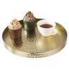 MyGift 11 Inch Deluxe Hammered Brass Round Decorative Tray -