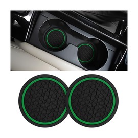 Mandark 2PCS Car Cup Holder Coasters, 2.75 Inch Non-Slip Insert Water Bottle Holder Pads, Dustproof Automotive Interior Accessories Mat, Universal for Vehicles, Trucks, RVs and More(Black/Green)