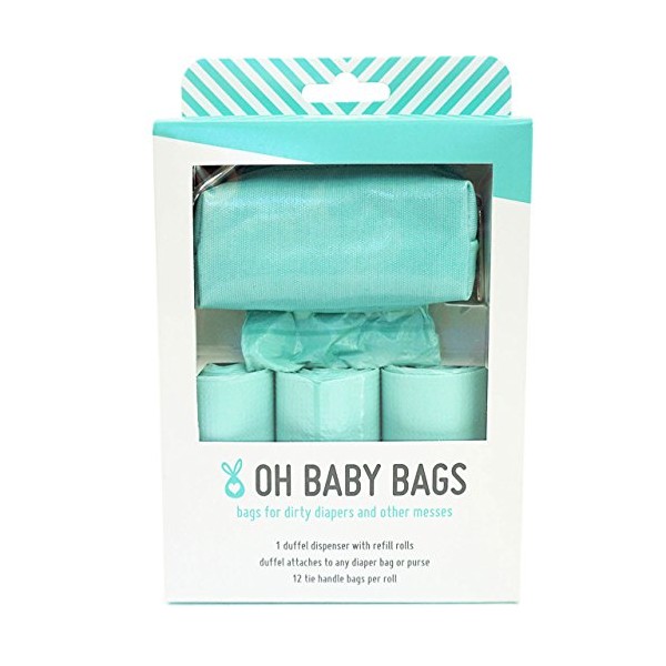 Oh Baby Bags Diaper Bag Clip-On Dispenser Gift Box with Disposable Bags for Dirty Diapers - Recycled Plastic - Seafoam Duffle plus 48 Seafom Scented Bags