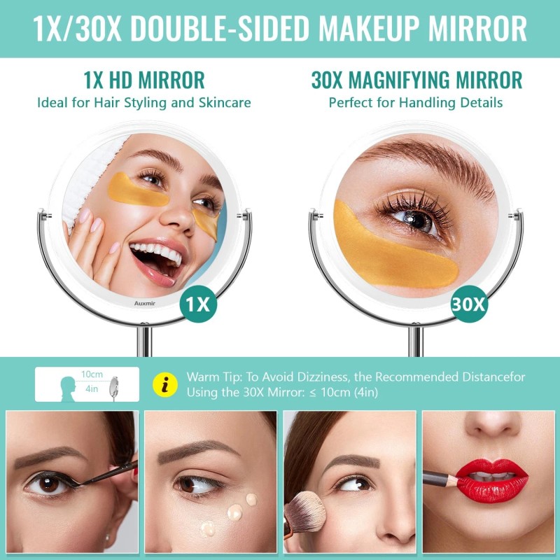 Auxmir Magnifying Makeup Mirror Double Sided Vanity With Tweezer 1X/30X