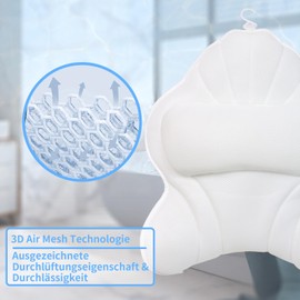 Poemland Extra Thick Large Bath Pillow with Neck, Back, Head Support for Bathtub, Spa, Immersion (White, Large)