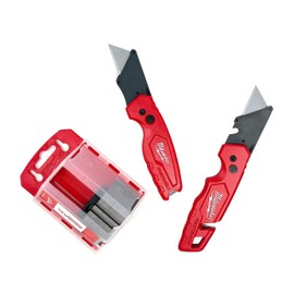 Milwaukee Fastback Flip Utility Knife 2 Piece Set with Razor Blade Dispenser (50 Blades Included)