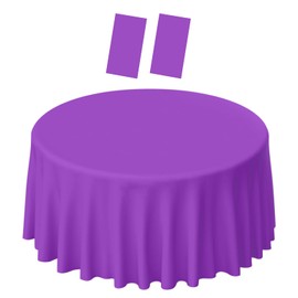 SietDESEO 2 Pack Purple Tablecloth Round 84 x 84 Circle Plastic Table Cloth Disposable Round Table Cover for Party Picnic Wedding Baby Shower Plastic Tablecloth Round