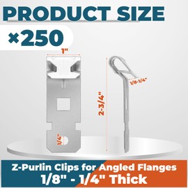 Blulu 250 Pcs Z-Purlin Clips for Angled Flanges 1/8"-1/4" Thick, Z Clips Steel Hanging Clamp for Suspending Grid Wire and Jack Chain from Bar Joists and Purlins (Silver)