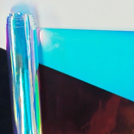KELUBATU Holographic Clear PVC Fabric, 30 x 135 cm Iridescent Transparent Vinyl Film Waterproof Material for Costumes Decor and DIY Crafts, Blue Iridescent