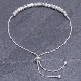 NOVICA Handmade Crafted Sterling Silver Morse Code Beaded Bracelet Pendant Thailand 'Message of Unity'