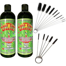 Green Piece® 2 bottles of the 16 oz Cleaner with 5 piece glass tube cleaner and 10 piece glass tube cleaner (2 Glass Cleaners with 15 Nylon Cleaners)